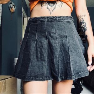 Grey/Black Pleated Jean Mini Skirt